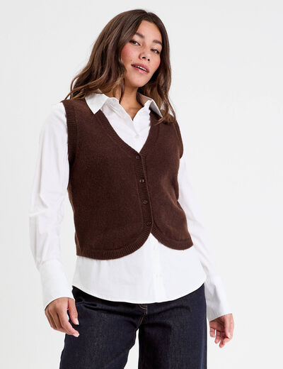 Gilet sans manches ajusté marron foncé femme