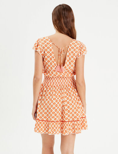 Robe évasée taille smockée orange femme