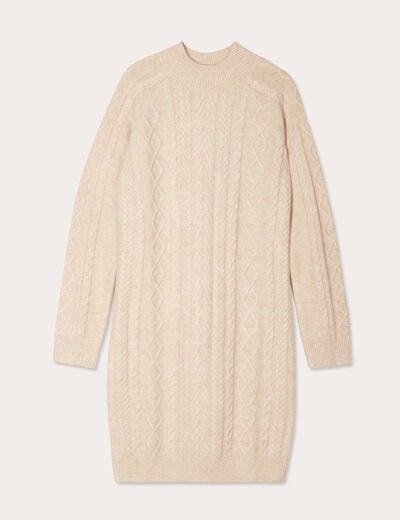 Robe pull ajustée torsades sable femme