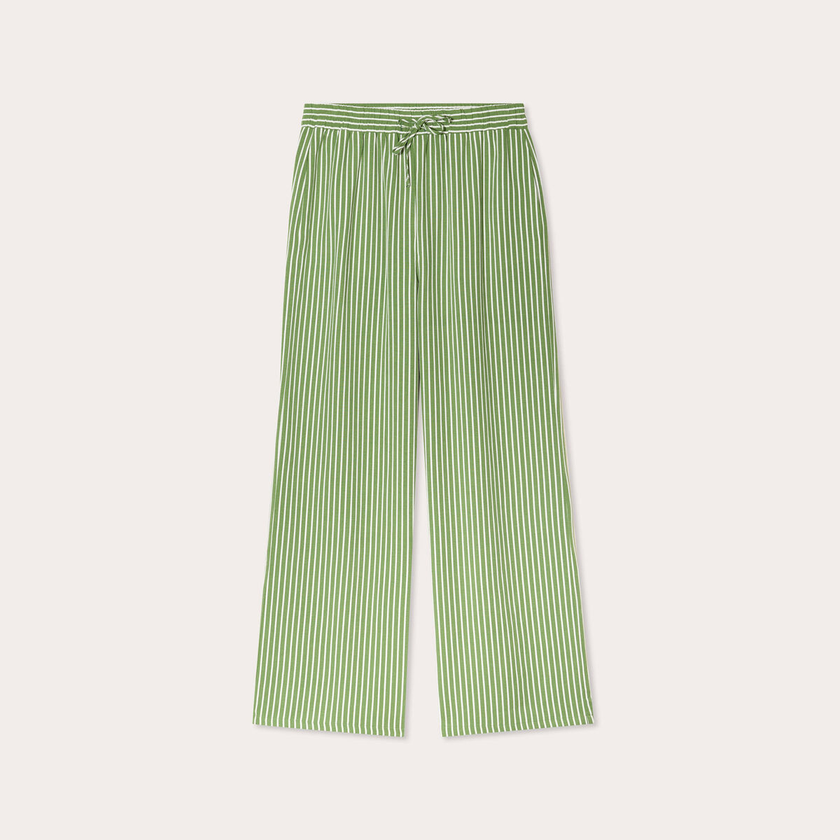 Pantalon large taille haute vert kaki femme