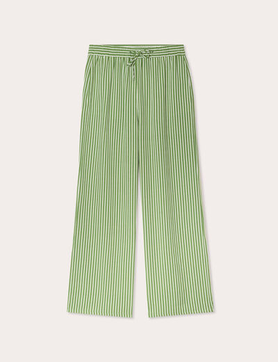 Pantalon large taille haute vert kaki femme