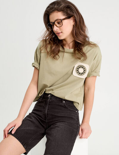 T-shirt manches courtes vert kaki femme