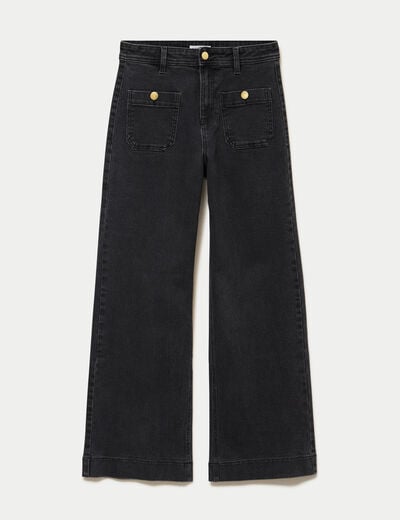 Jean wide leg cropped taille haute denim noir femme