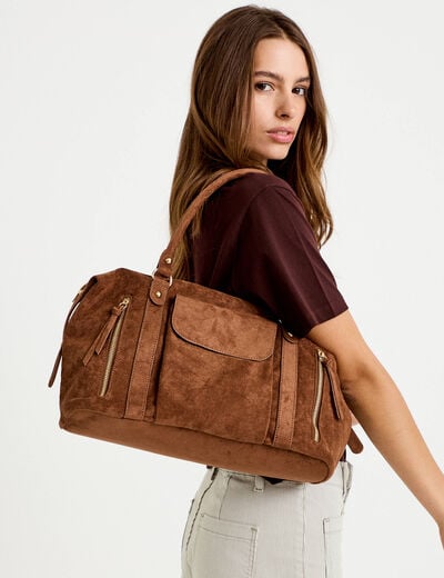 Sac aspect daim camel femme