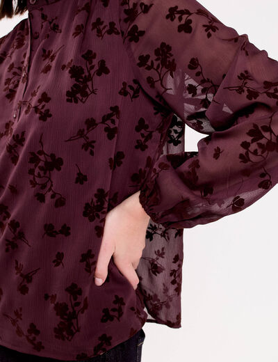 Blouse fluide manches longues marron cognac femme