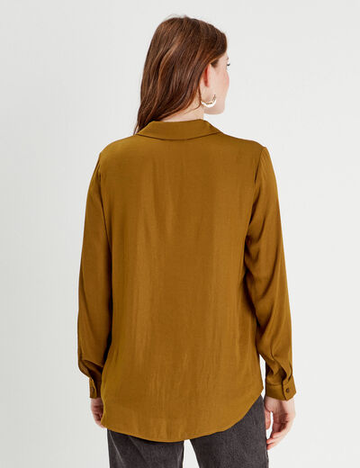 Chemise manches longues satin vert olive femme