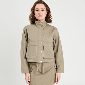 veste droite col montant vert kaki femme Veste droite col montant vert kaki femme