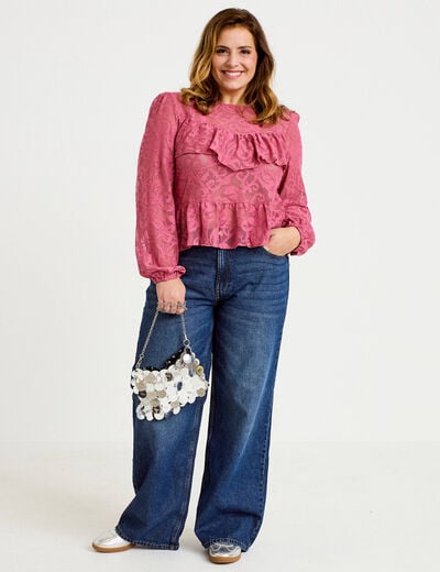 Blouse en dentelle manches longues vieux rose femme