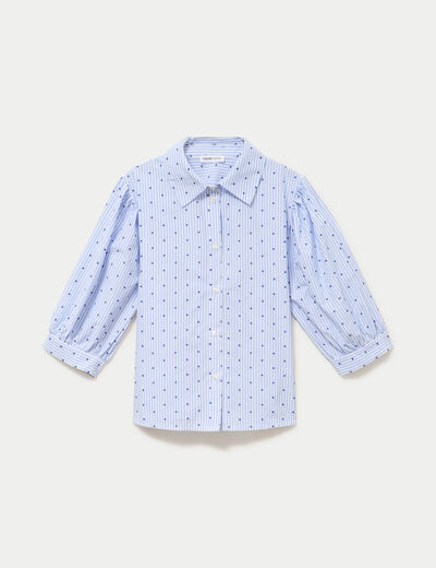 Chemise coupe ample manches 3/4 bleu femme