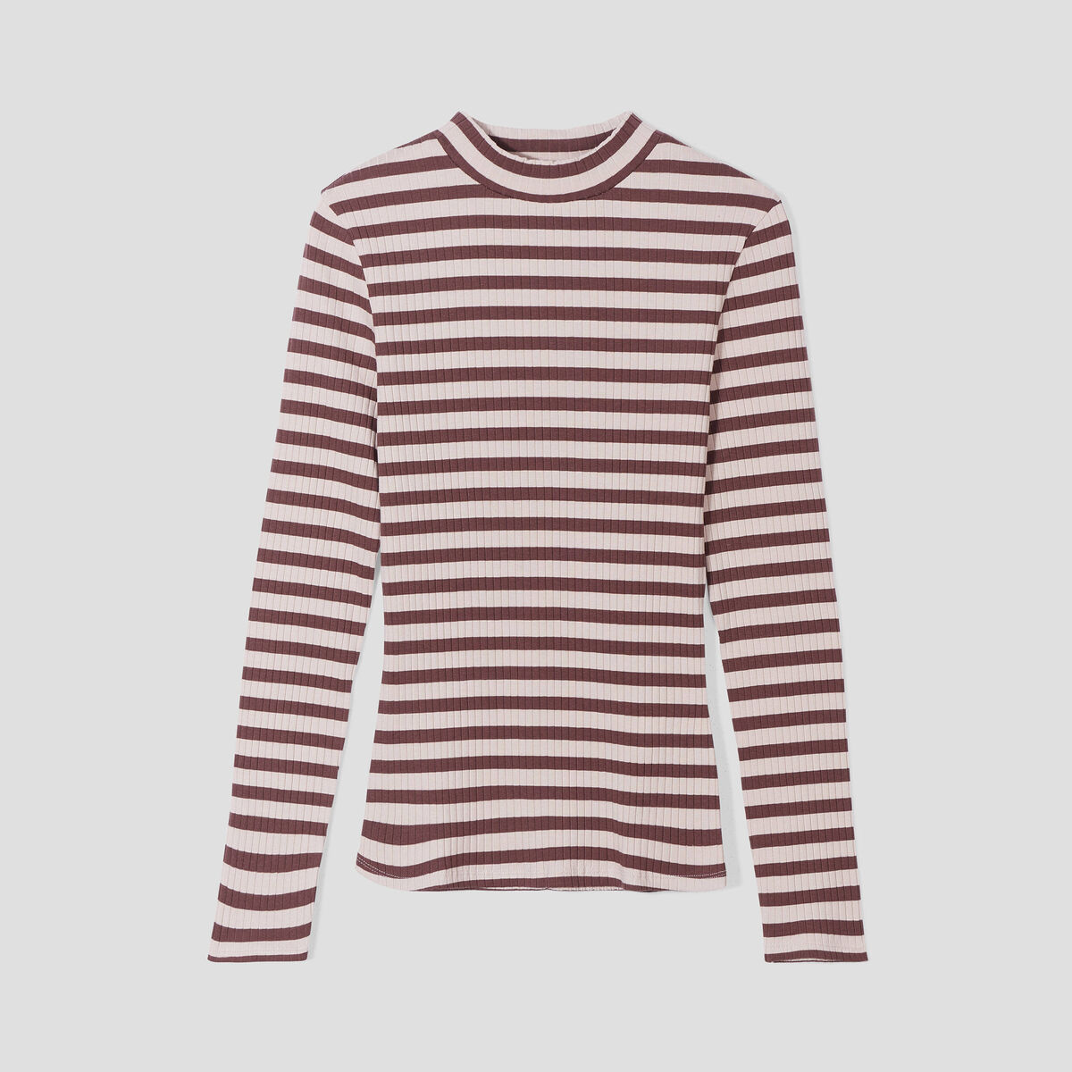 T-shirt cintr&eacute; col montant marron clair femme