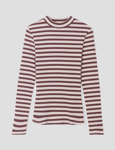 T-shirt cintré col montant marron clair femme