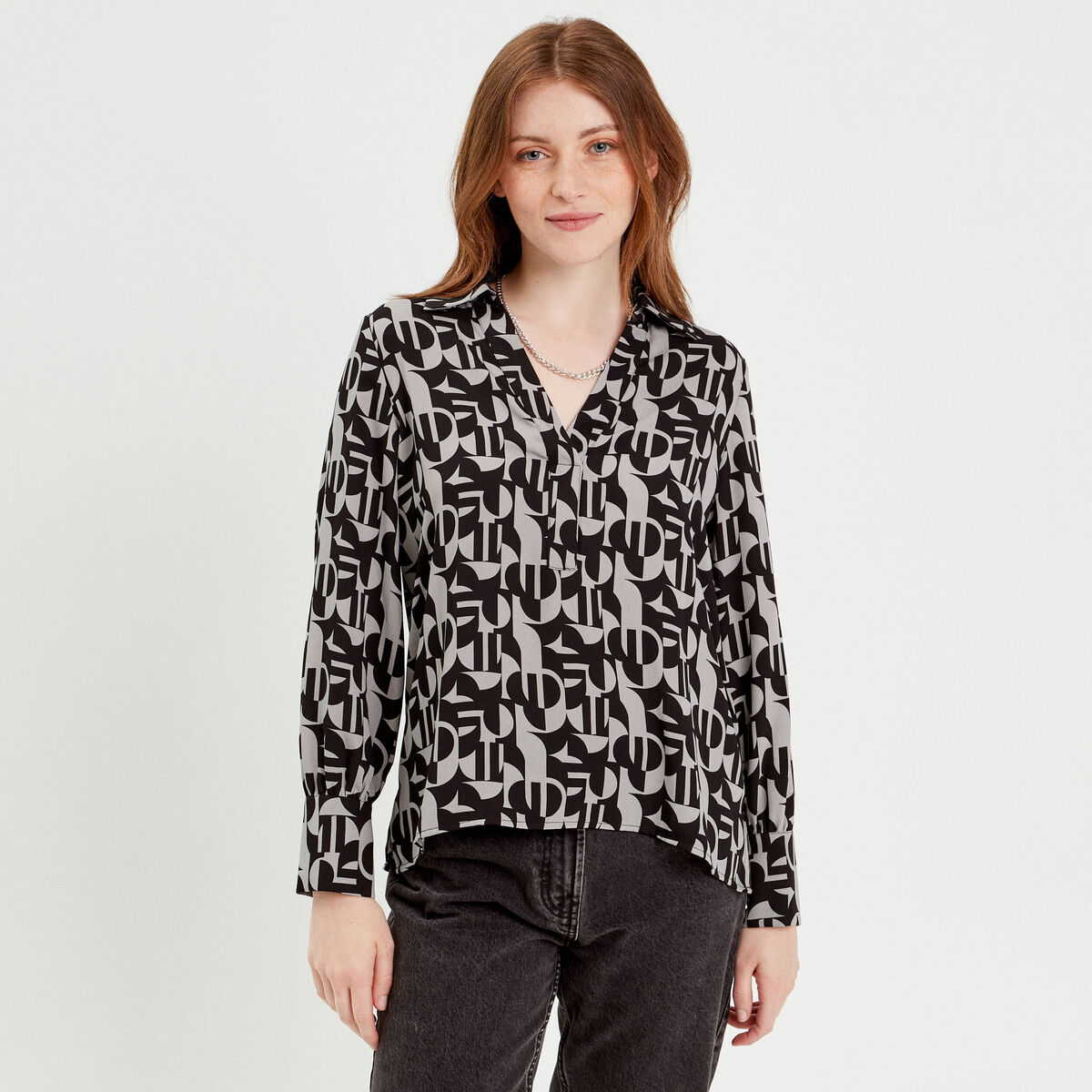 Chemise manches longues gris femme