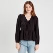 Blouse col en V noeuds noir femme