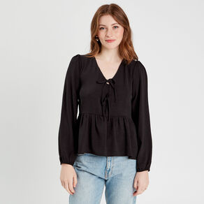 blouse col en v noeuds noir femme Blouse col en V noeuds noir femme