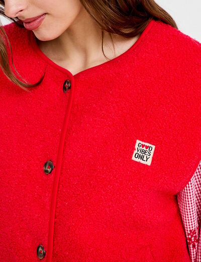 Gilet sans manches fausse fourrure rouge femme