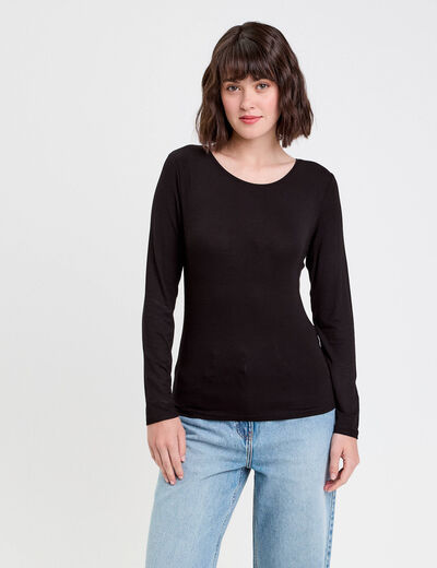 T-shirt uni à manches longues noir femme