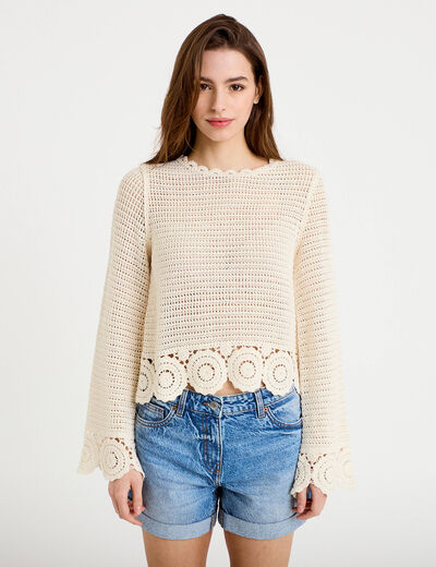 Pull manches longues ecru femme