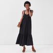 Robe longue évasée bretelles noir femme