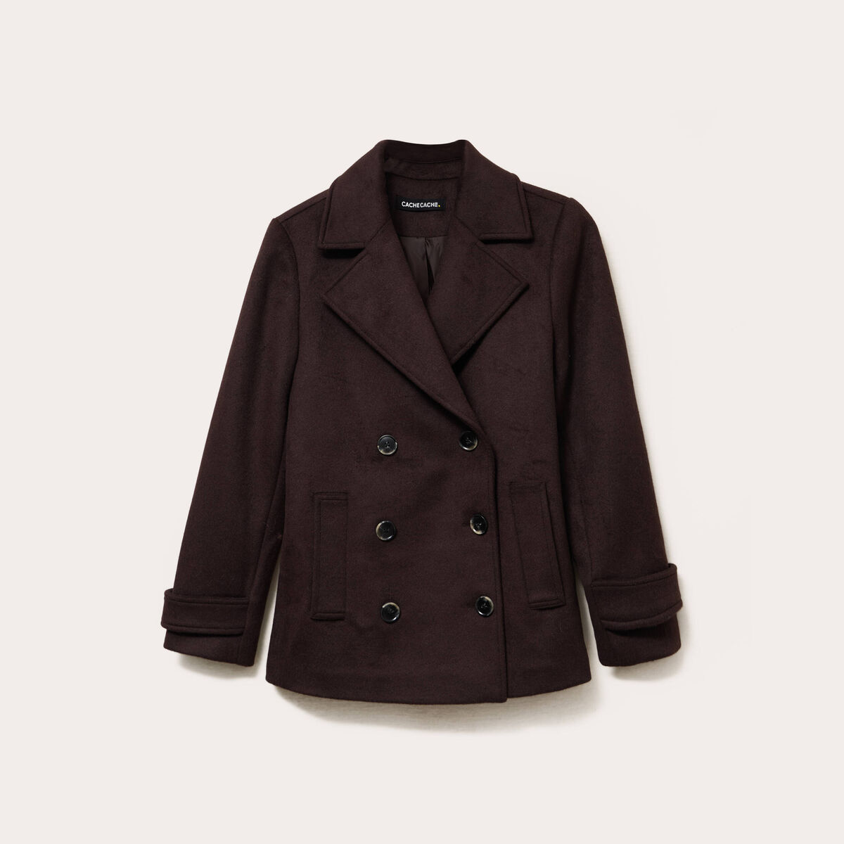 Caban col tailleur manches longues marron fonc&eacute; femme