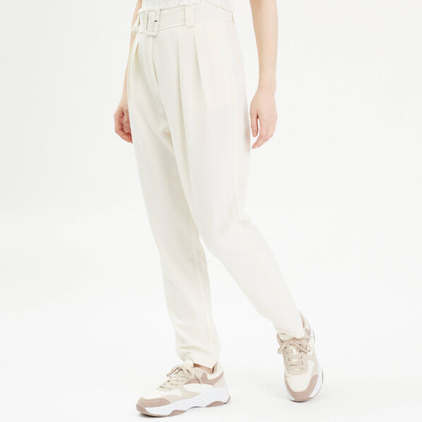 pantalon cigarette ceinture ecru femme Pantalon cigarette ceinturé ecru femme