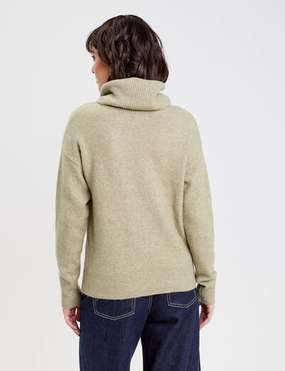 Pull avec col roul&eacute; vert kaki femme
