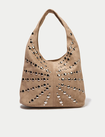 Sac aspect daim d&eacute;tails clout&eacute;s beige femme