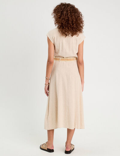 Robe chemise midi contenant du lin beige femme