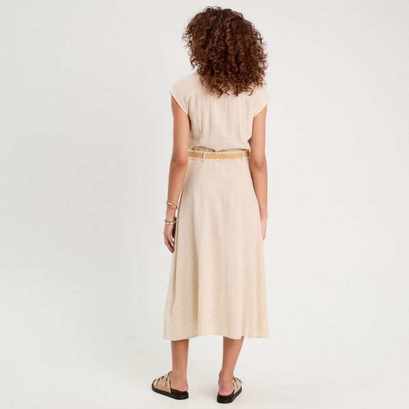 Robe chemise midi contenant du lin beige femme