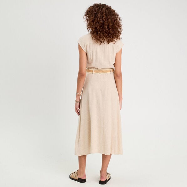 robe chemise midi contenant du lin beige femme Robe chemise midi contenant du lin beige femme