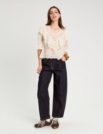 Blouse manches 3/4 dentelle ecru femme