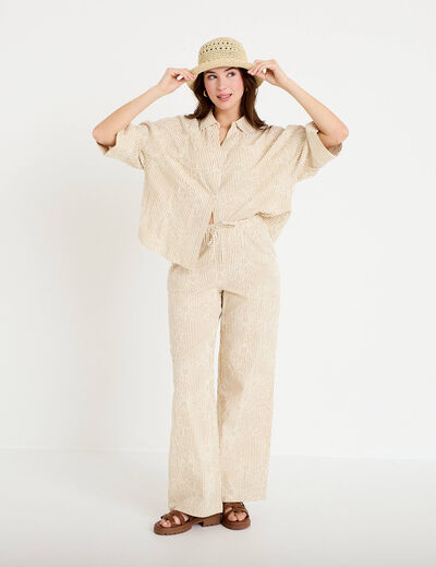 Blouse boyfriend manches 3/4 beige moyen femme
