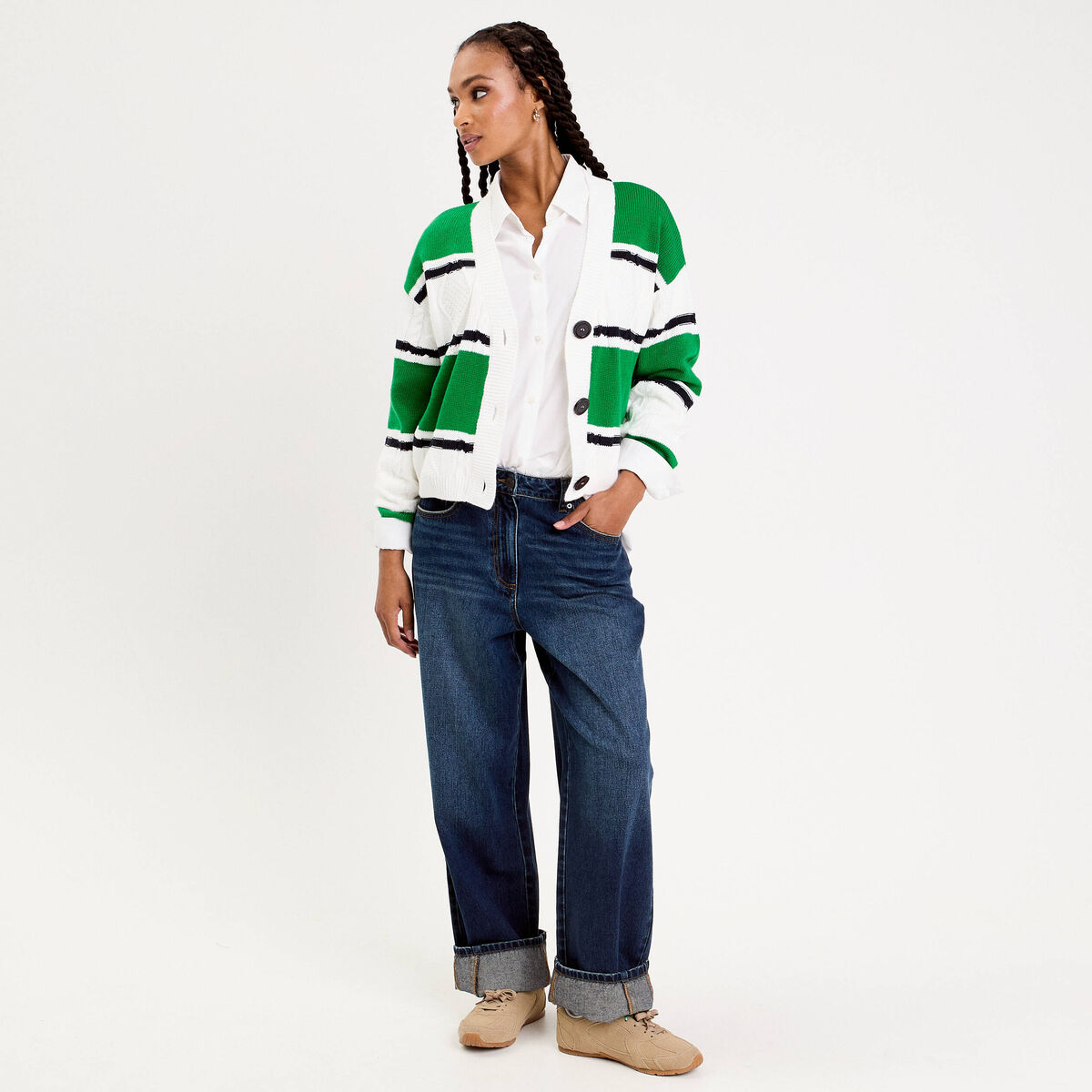 Gilet manches longues vert femme