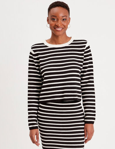 Pull manches longues col rond noir femme