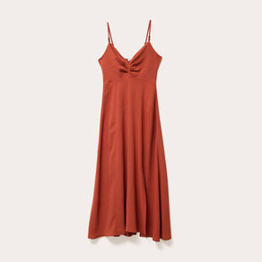 Robe longue évasée fendue orange foncé femme