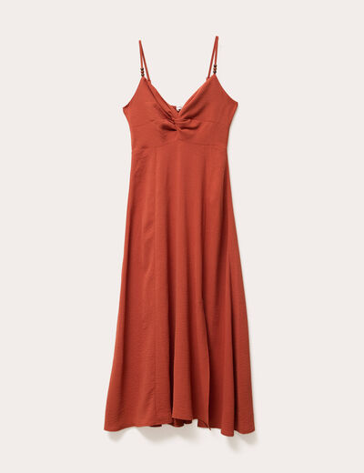Robe longue évasée fendue orange foncé femme
