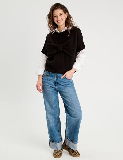 Pull dos devant détail noeud noir femme