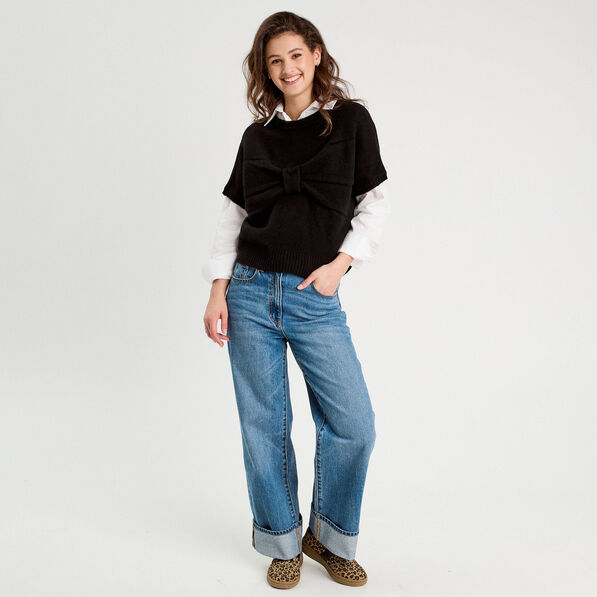 pull dos devant detail noeud noir femme Pull dos devant détail noeud noir femme