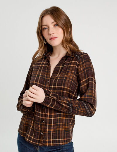 Chemise manches longues marron foncé femme