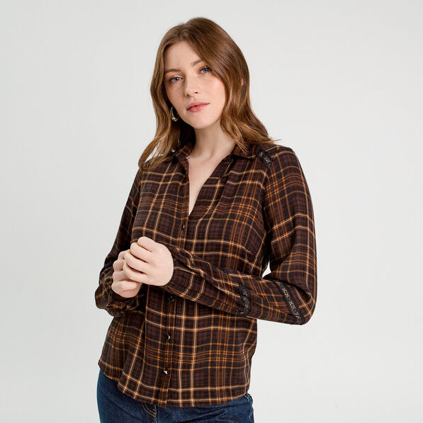 chemise manches longues marron fonce femme Chemise manches longues marron foncé femme