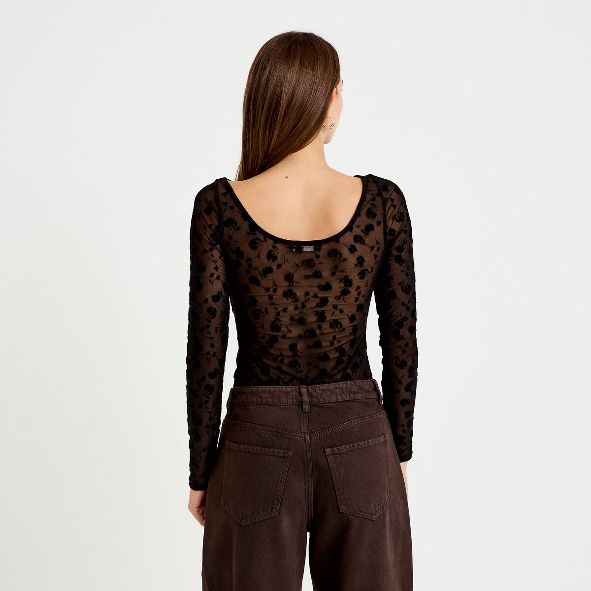 Body cintr&eacute; manches longues col bateau noir femme