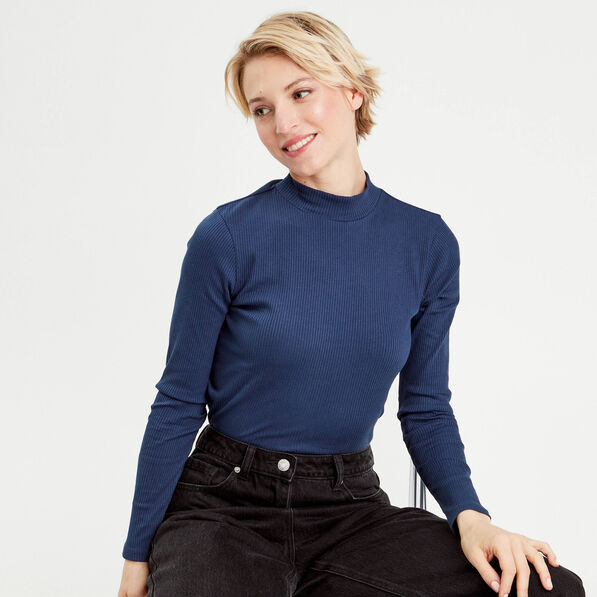 t shirt manches longues cotele bleu fonce femme T-shirt manches longues côtelé bleu foncé femme