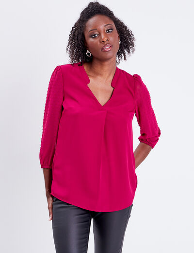 Blouse manches 3/4 rouge foncé femme