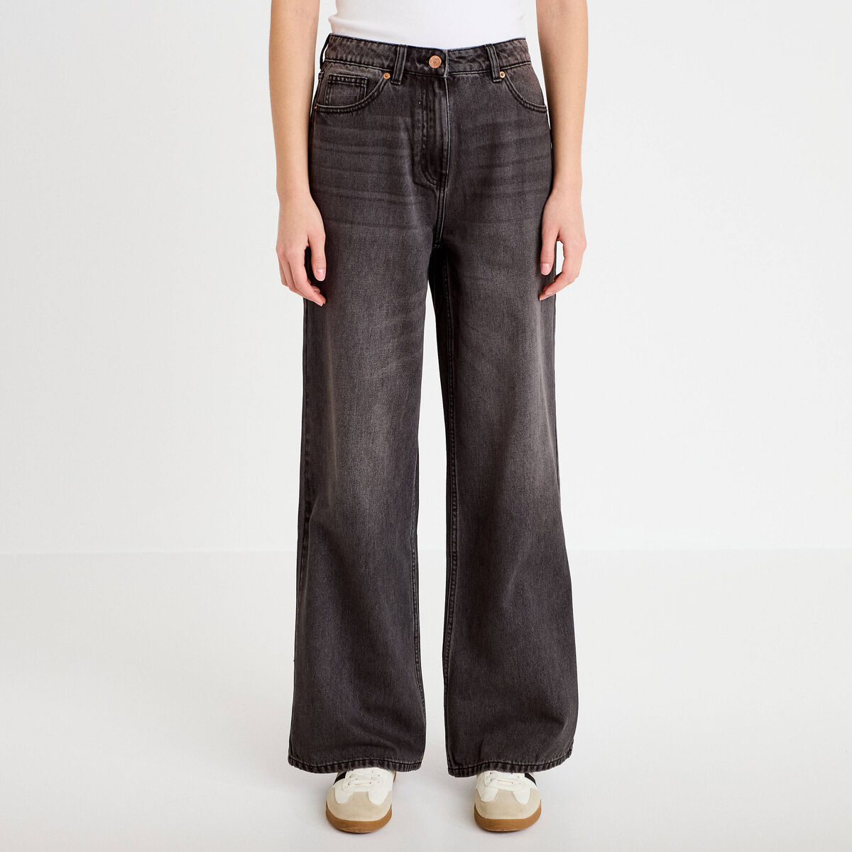 Jeans wide leg taille haute denim noir femme