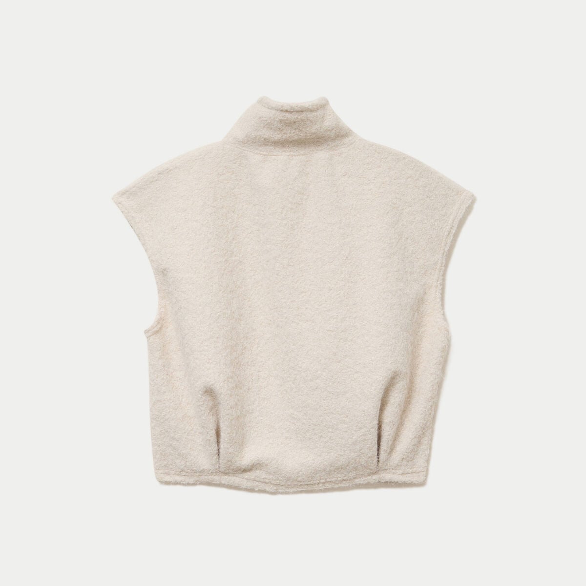 Veste bouclette sans manches col montant sable femme