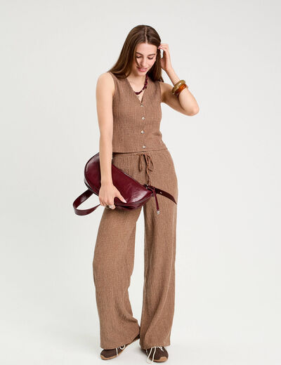 Pantalon large marron femme