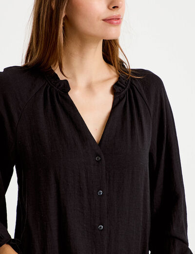 Blouse ample pliss&eacute;e manches longues noir femme