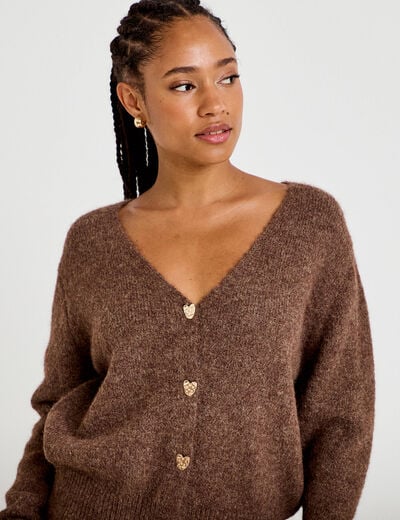 Gilet court avec boutons coeur bordeaux femme