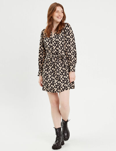 Robe droite ceinturée beige femme