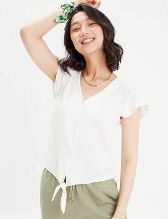 Blouse manches courtes ecru femme