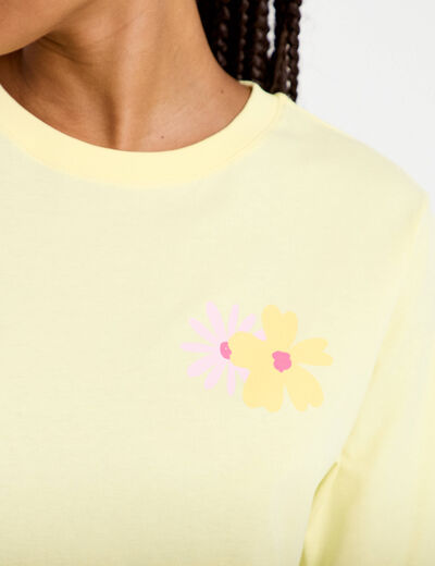 T-shirt col rond manches courtes jaune clair femme